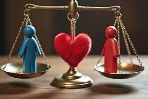 Symbolic image showing emotional balance and fairness during the divorce mediation process